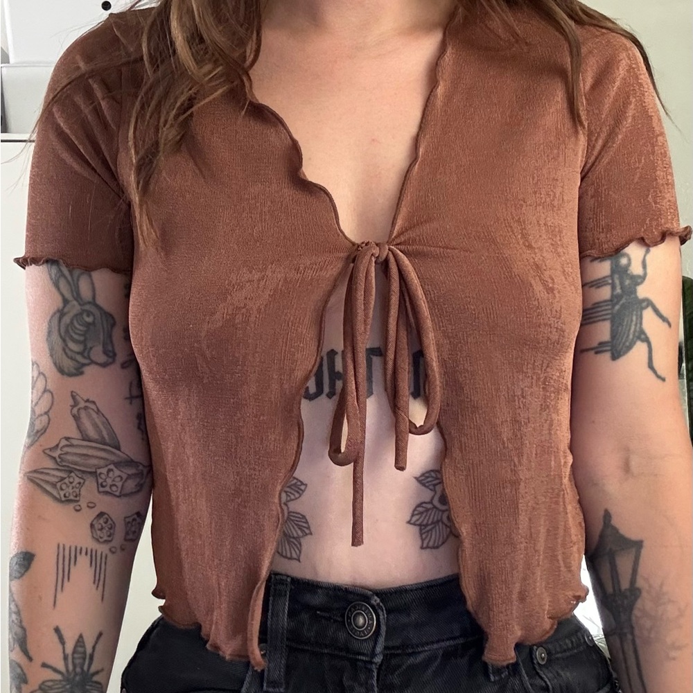 Forever 21 Brown Tie-Front Crop Top